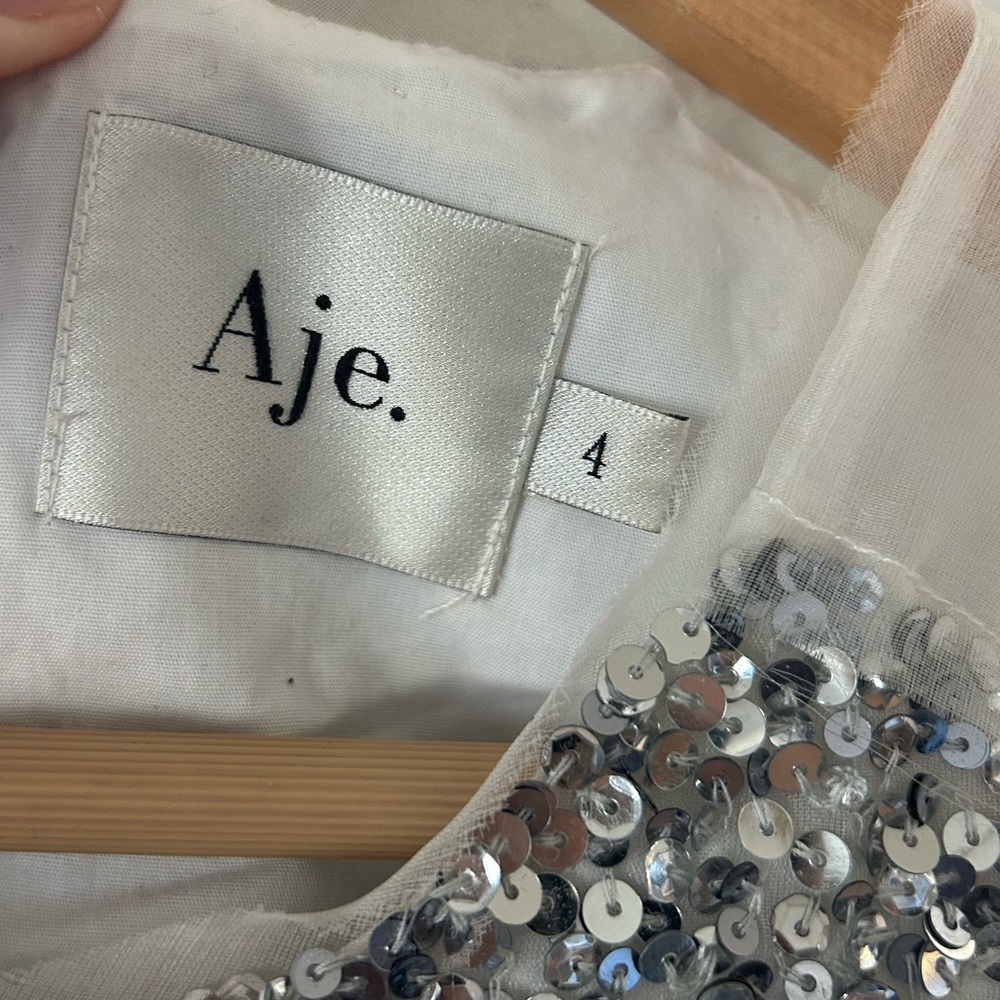 Aje Celeste Sequin Shell Top & Cherie Mini Skirt Set in Silver - Picture 4 of 11